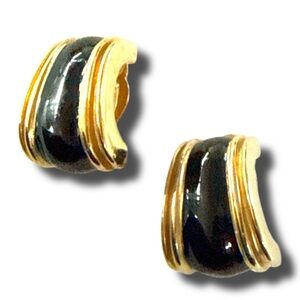 Elegant Black and Gold Earnings Crown Trafari clip backs